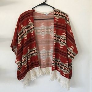 Red Tribal Print Kimono Shawl